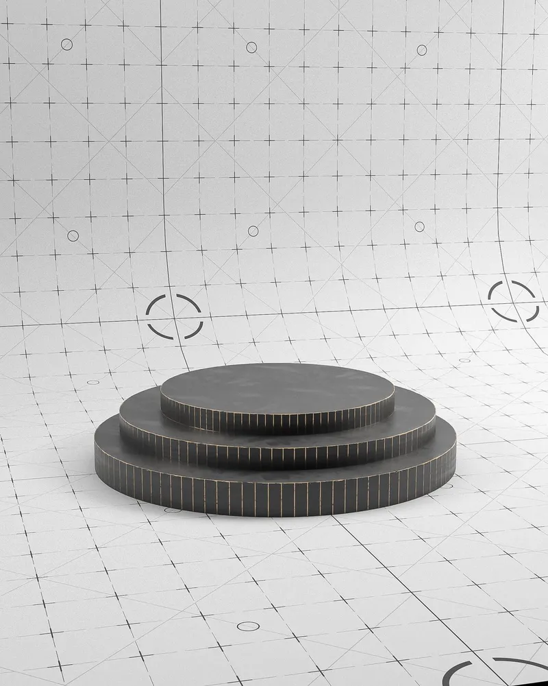 AI 商品图风格参考：网格背景上的 3D 几何圆形展台