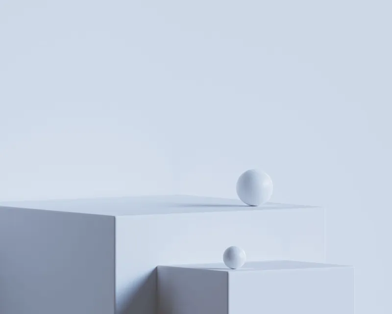 AI 商品图风格参考：白色极简几何展台与球体布景